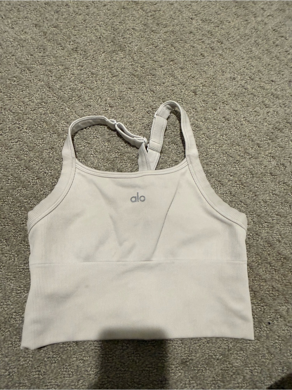 ALO Yoga Cream Ribbed Crop Sports Bra